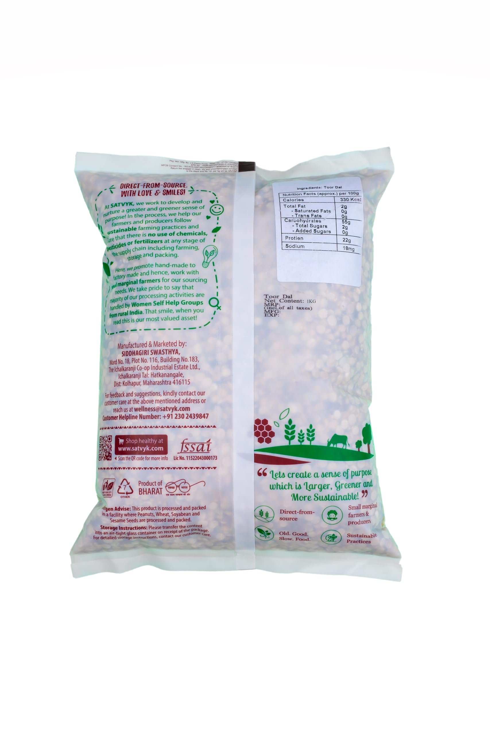 S Siddhagiri's SATVYK THE HEALTH re STORE Toor Dal (1Kg) - Unpolished | Handpounded Arhar Dal | Protein Rich | Split Pigeon Peas - Image 2 thumbnail