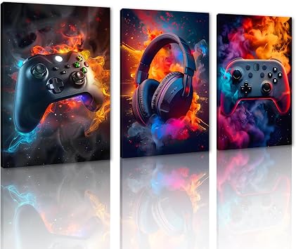 Novatique Colorful Gaming Wall Art Video Gaming Theme Wall Art Gamepad Canvas Painting Print Graffiti Canvas Wall Art for Bedroom Game Room,20" x 28" x 3pcs