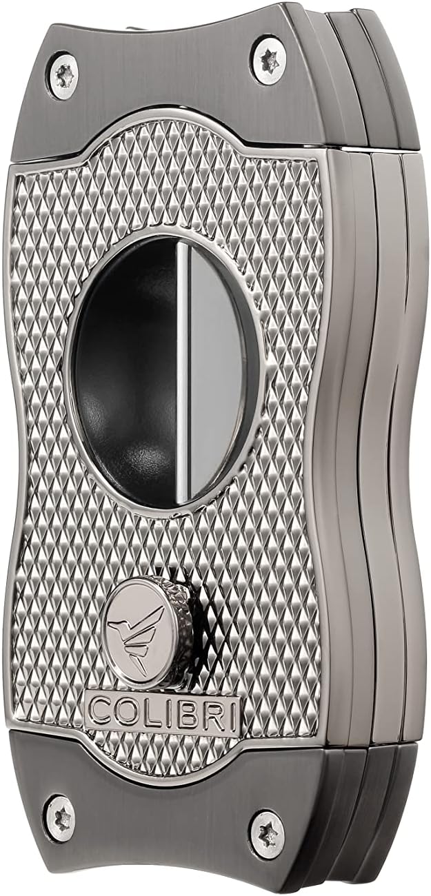 Colibri Diamond V-Cut Cigar Cutter – Deep V Precision Blade (7mm Cut), Stainless Steel, Metal Diamond Pattern Body, Cuts up to 60+ Ring Gauge, Luxury Gift for Cigar Enthusiasts (Gunmetal)