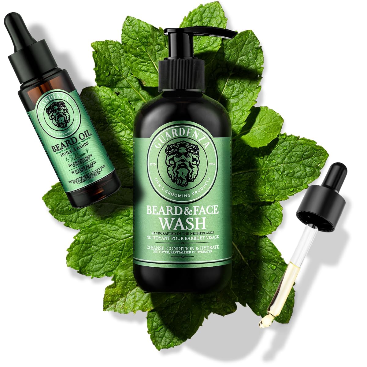 guardenza Kit de iniciación de barba – Barba Petróleo, barba y lavar la cara – Cepillo de barba