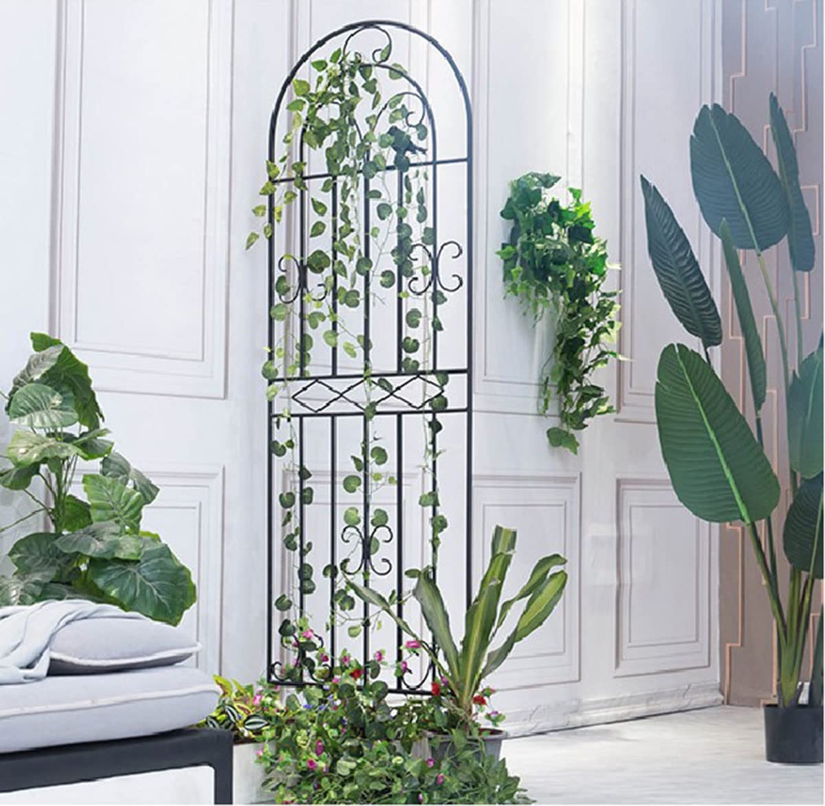 Treillis de jardin en métal résistant à la rouille pour plantes grimpantes d'extérieur, roses, vignes, fleurs, légumes, 180,3 x 50 cm, noir (1 lot de 200 cm)