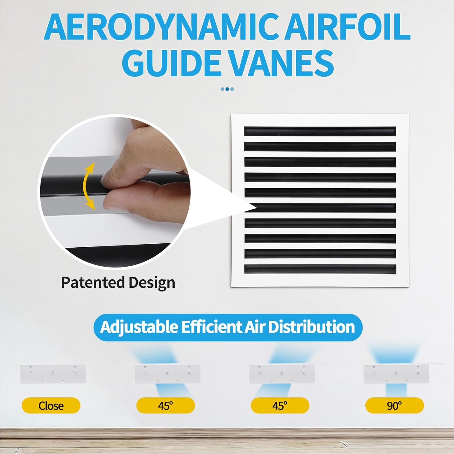 20x20 modern ac vent cover – decorative air vent register grille, linear slot diffuser, adjustable airflow, quiet operation, hvac vent cover for ceiling, wall & floor, white aluminum alloy 20x20 white