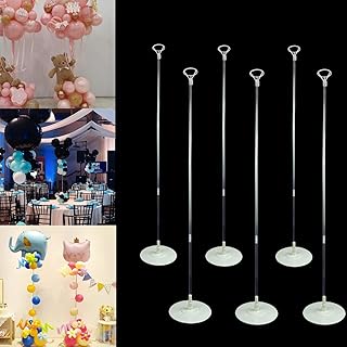 6 Set Balloon Column Kits, 43inch Tall Height Adjustable Reusable Clear Balloon Column Sticks Stands with Base for Table/Floor Centerpiece Holder for Baby Shower Graduation Party Decorations