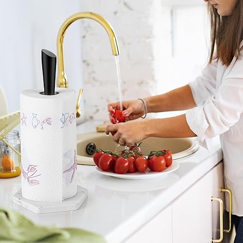 Miniatura 7 de Welisya Soporte para toallas de papel de mármol negro, soporte para rollos de papel de cocina y baño con base de mármol para rollos estándar o de