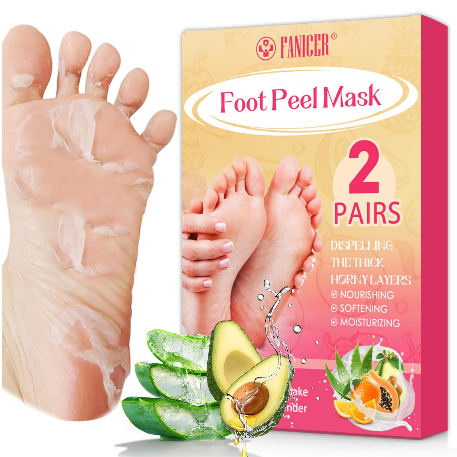 2 Paires Masque Pied Peeling, Masques Peeling Exfoliant Pied, Masques Pieds Nourrissant pour les Pieds, Chaussettes Hydratantes pour Callosités, Crevasses et Rugosités(Aloe Vera + Avocat)