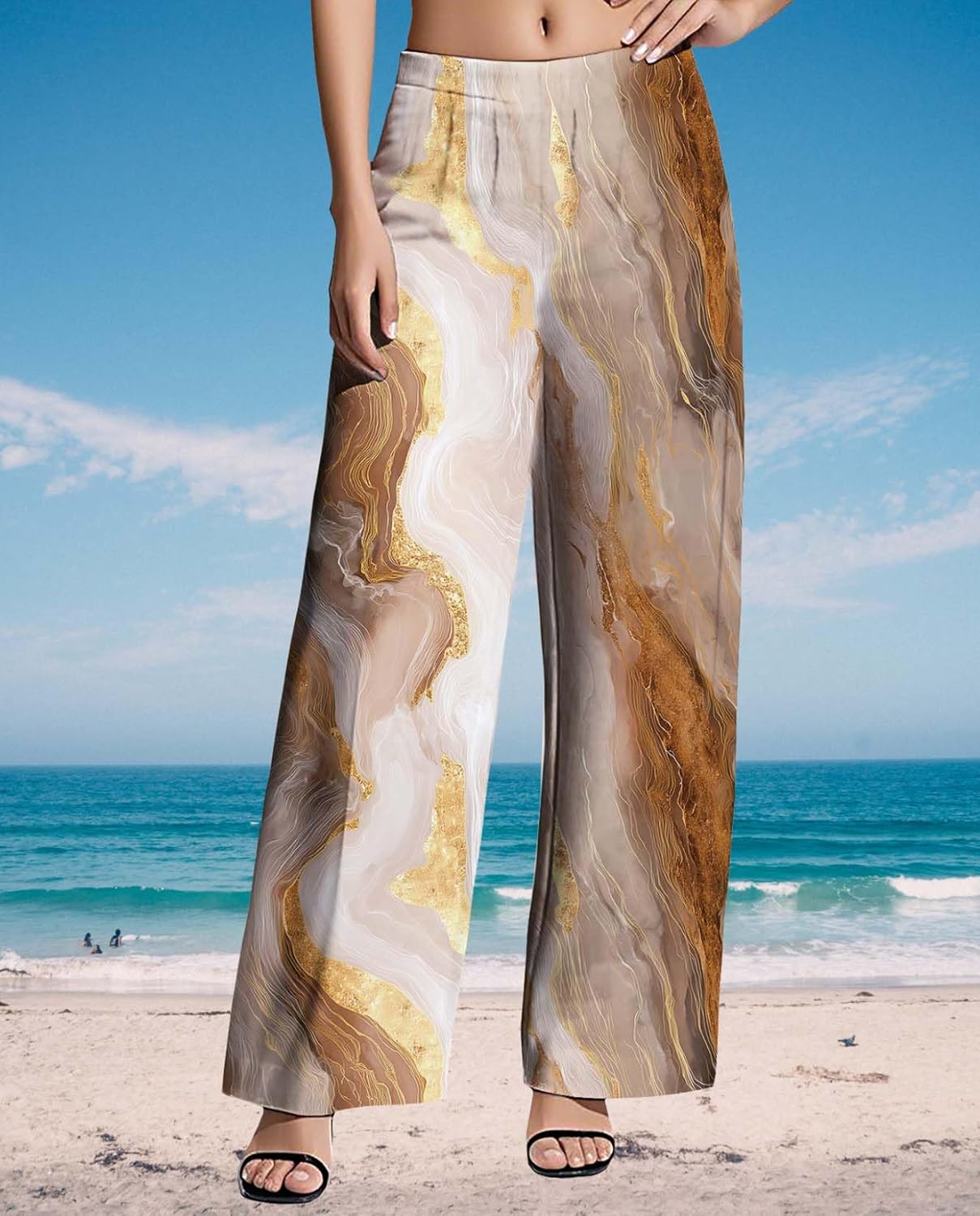 Womens High Waisted Pants 2025 Summer Wide Leg Oversize Pattern Print Loose Fit Beach Vacation Lounge Sweatpants - Image 3