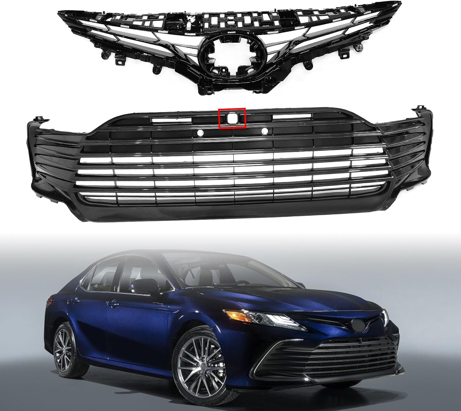 Bewild Front Bumper Upper Grill Lower Grille W/Holes Fit for 2021 2022 Toyota Camry LE XLE