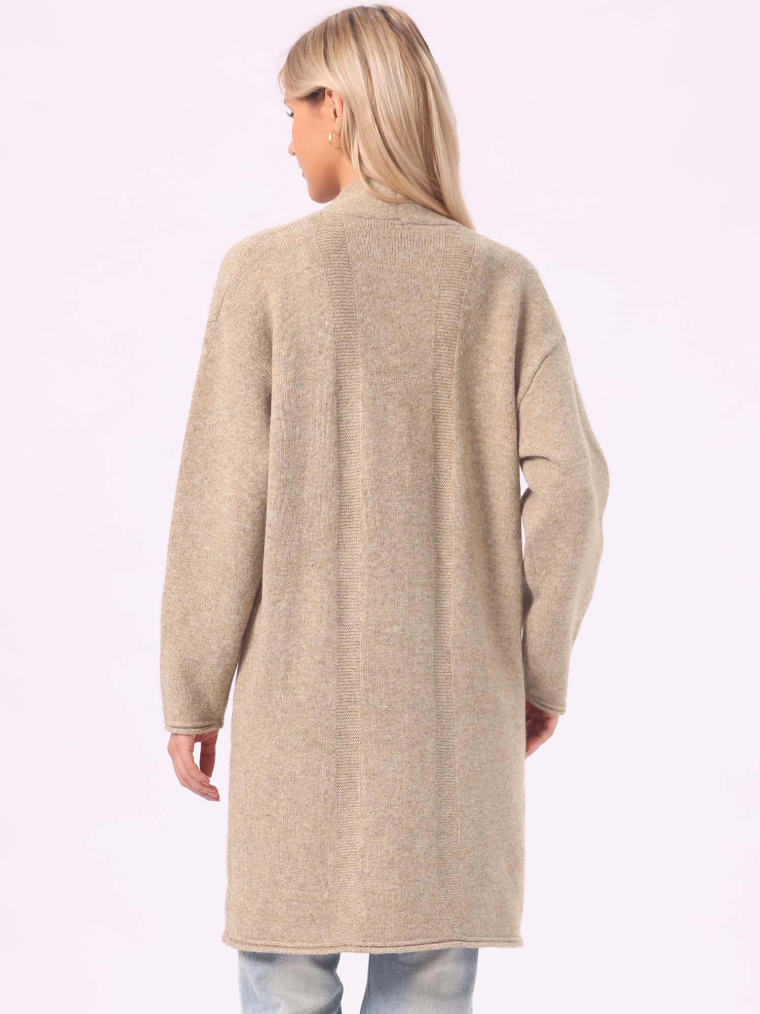 Allegra K Gilet Long Cardigan pour Femme, Ouvert sur Le Devant, Manches Longues, en Mailles décontractée, avec Poches