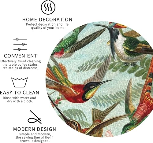 Miniatura 4 de Hermosos posavasos de cuero con estampado de colibríes juego de 6 posavasos redondos fáciles de limpiar tapetes de café para decoración de cocina