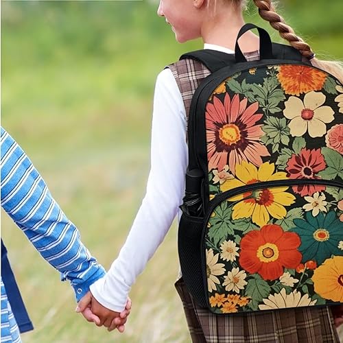 Miniatura 5 de Juego de mochila con estampado de animales florales para niñas, mochila ligera de 17 pulgadas con lonchera, Retro Ditsy Floral Hippie, Mochilas