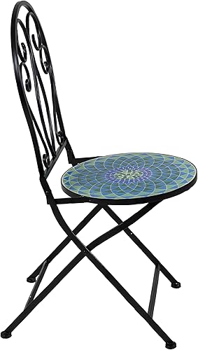 Miniatura 6 de Sunnydaze Mosaic Tile - Sillas plegables de bistró con marco de hierro, juego de 2, diseño plegable compacto, marco negro con respaldo de
