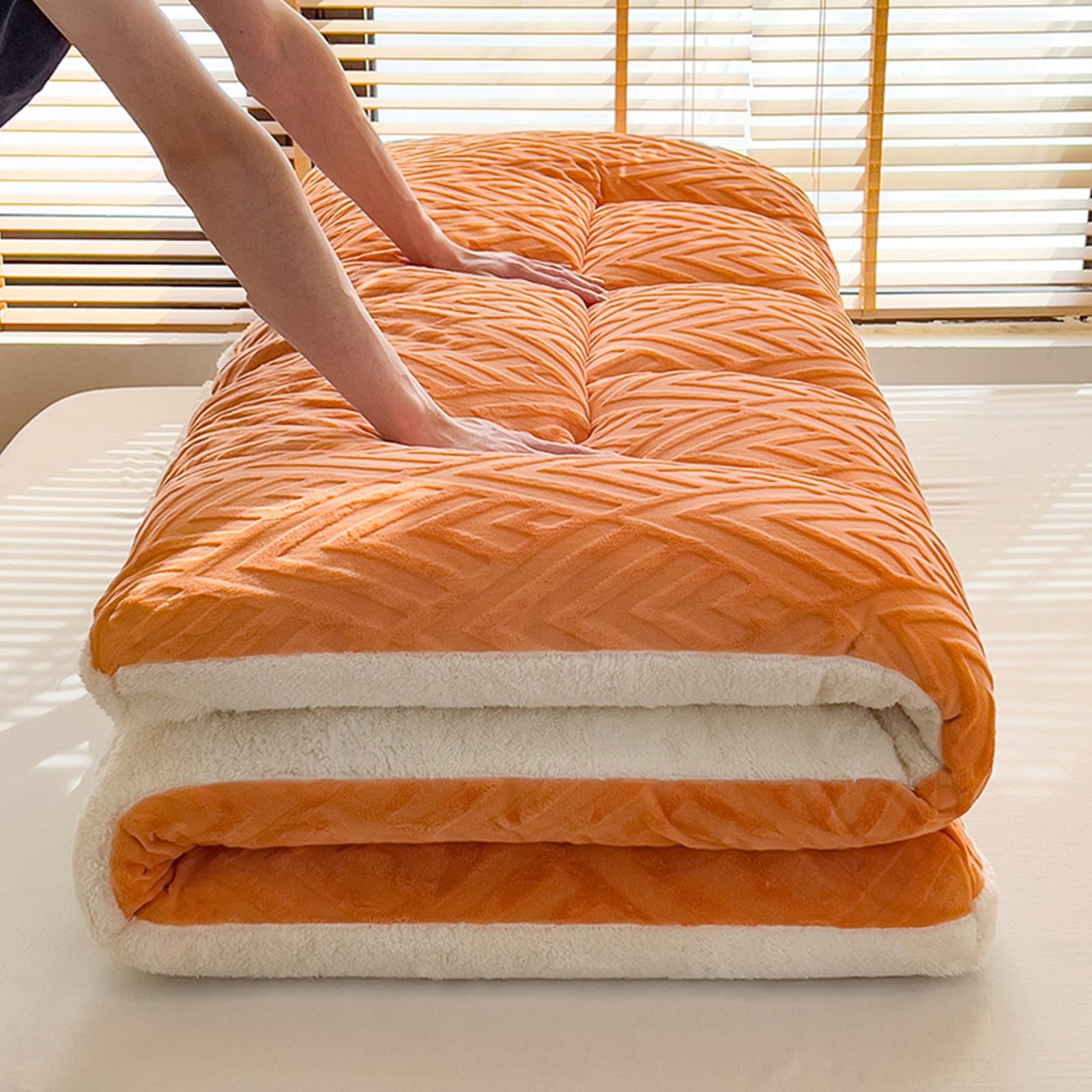 Materasso futon giapponese colorato, tappetino pieghevole arrotolabile, letto portatile per dormire a pavimento, diverse dimensioni (arancione, 100 x 200 x 10 cm), soluzione comoda per la biancheria