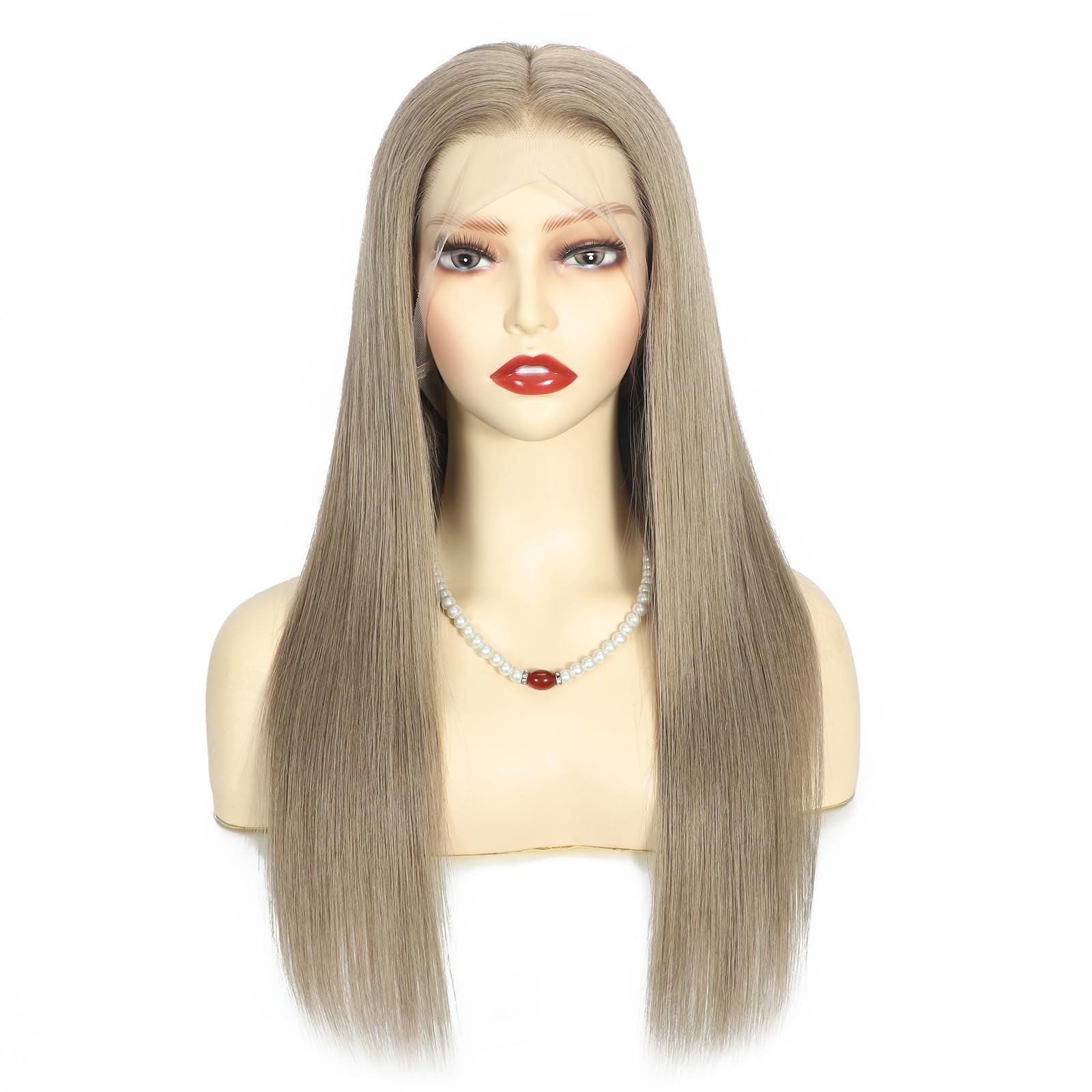 Echthaar Volle Spitze Perücke Aschblond 18#, Full Lace Wig Lang Haar 100% Remy, Pre-plucked Transparent Lace 14inch/35cm