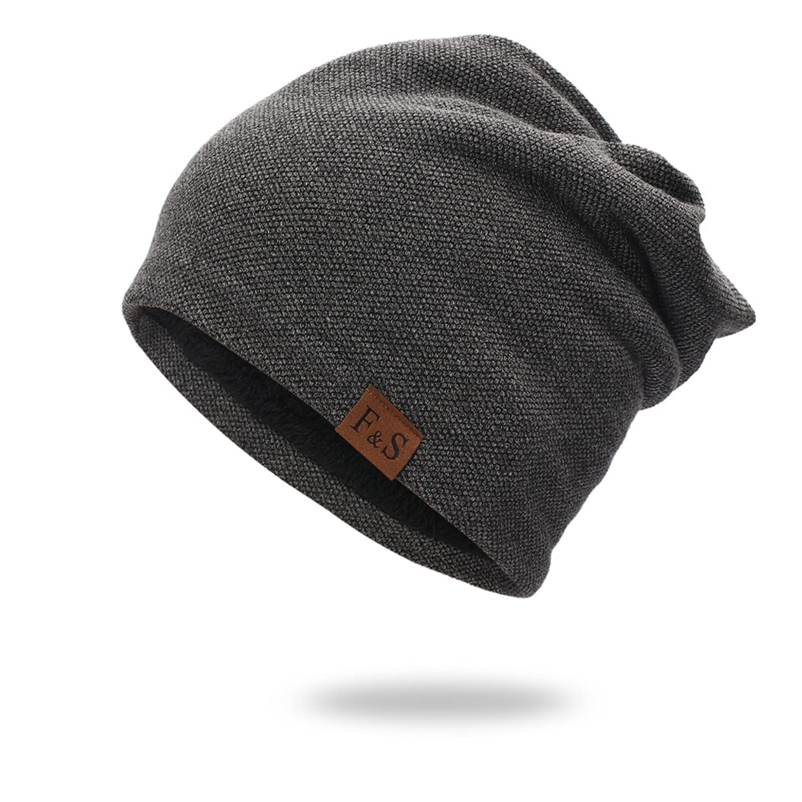 Czapka Beanie damska męska czapka z polarową podszewką, zimowa czapka z dzianiny, ciepła miękka czapka zimowa z dżerseju, lekka czaszka na kemping, prezent dla kobiet i mężczyzn, ciemnoszary, jeden rozmiar
