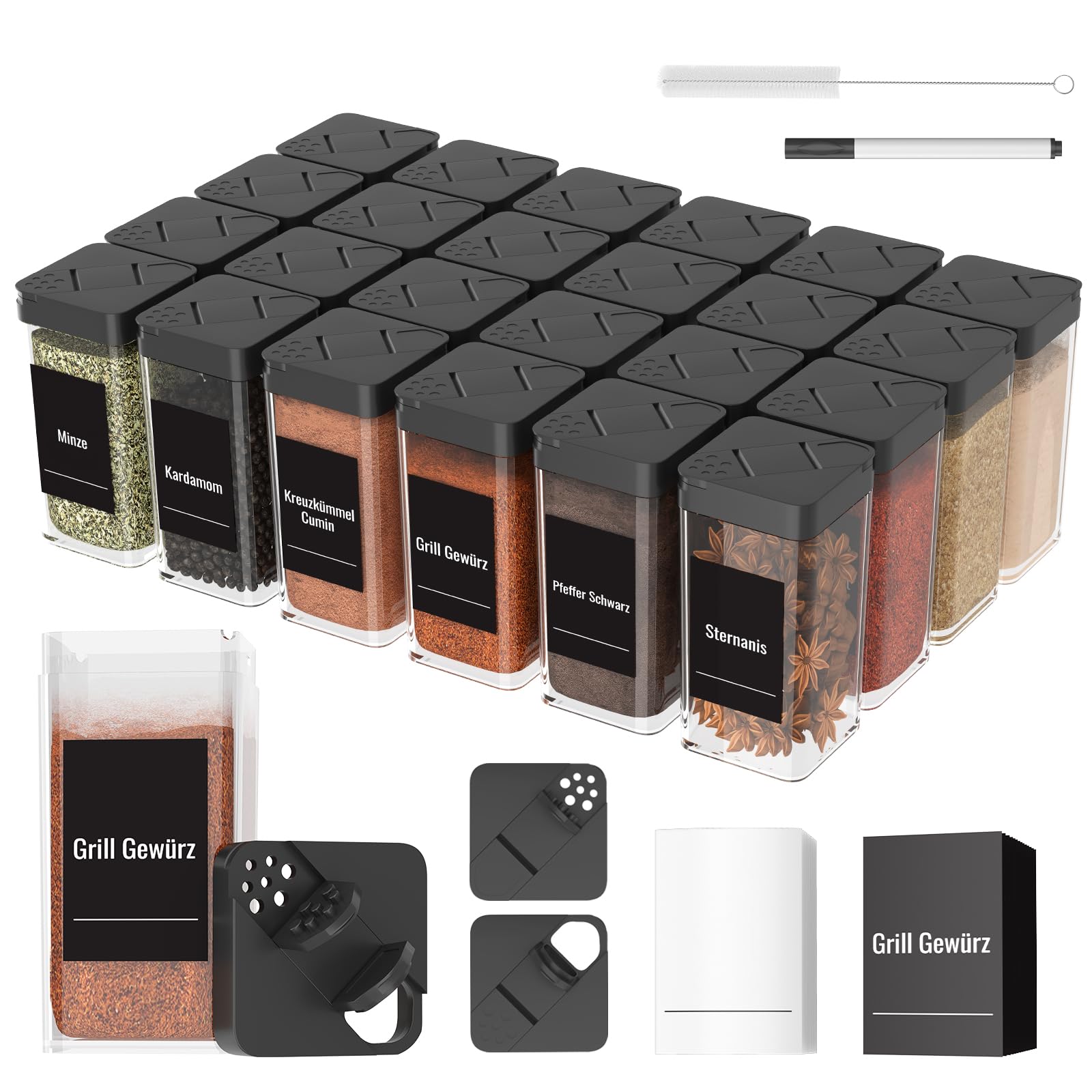 lot de 24 pots à épices carrés avec