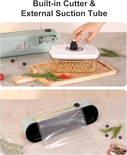 Miniatura 3 de CROWNFUL Máquina selladora al vacío, sellador automático de alimentos con pantalla táctil LED 5 en 1 con modos seco y húmedo, tubo de succión