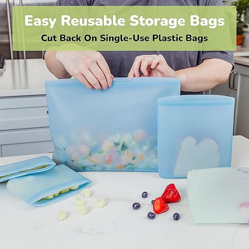 Miniatura 2 de Bolsas de silicona reutilizables (juego de 3)  Contenedores de almacenamiento de alimentos de silicona 100% de grado alimenticio  Bolsas de