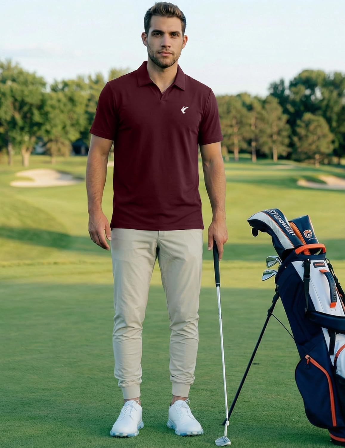 JMIERR Mens Casual Polo Shirt Summer Buttonless Short Sleeve Moisture Wicking Quick Dry Henley Golf Shirts - Image 8