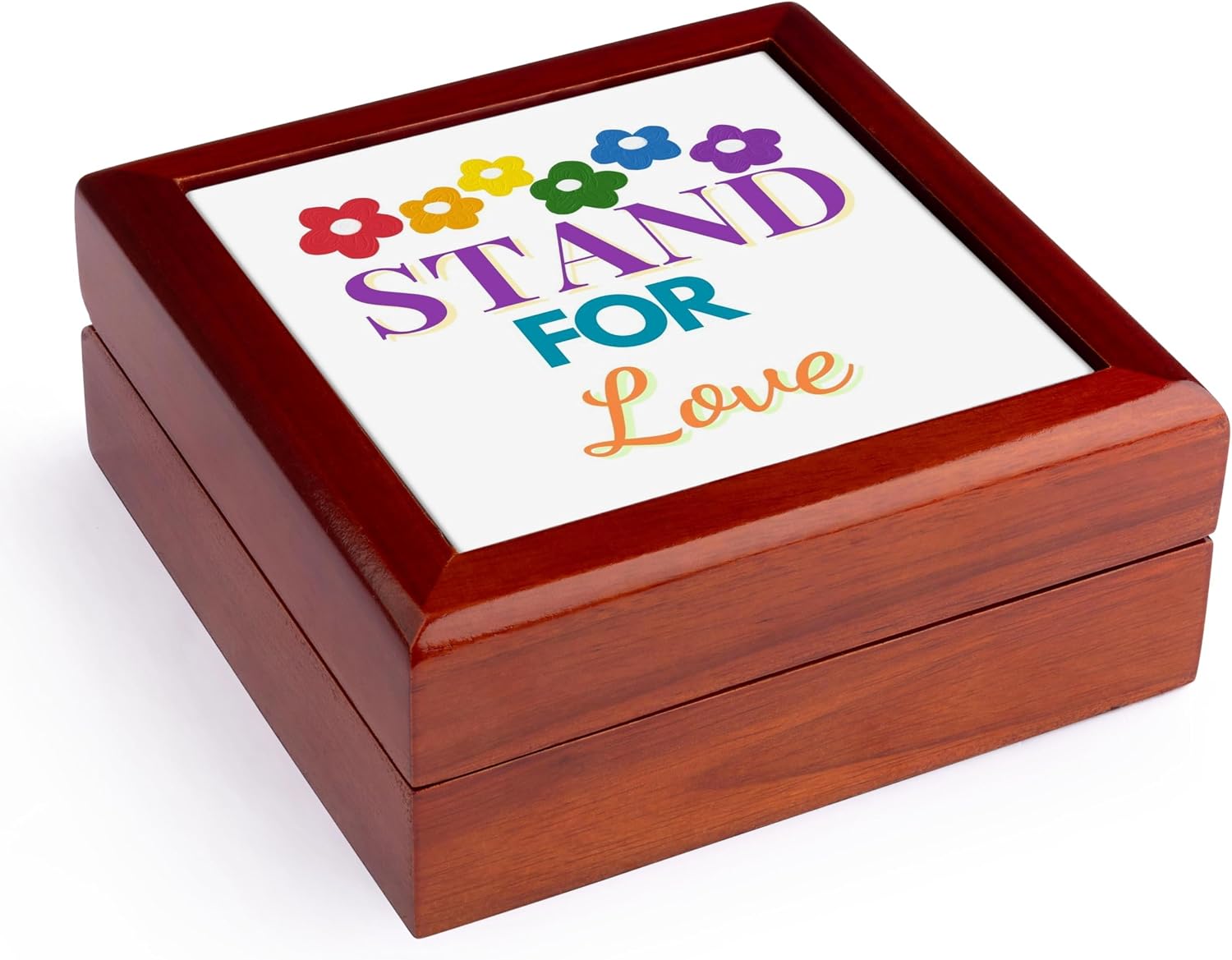 3dRose Flower with Text of Stand Jewelry Box 7 x 7 inch with 4 inch tile