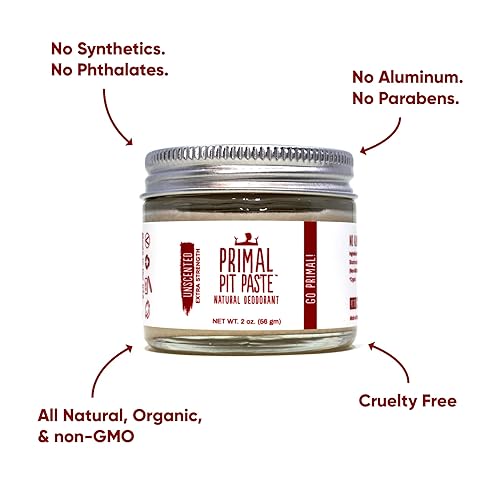 Miniatura 2 de Primal Pit Paste Desodorante natural sin aluminio, extra fuerte sin perfume (paquete de 1)  Control de olores durante todo el día para mujeres y