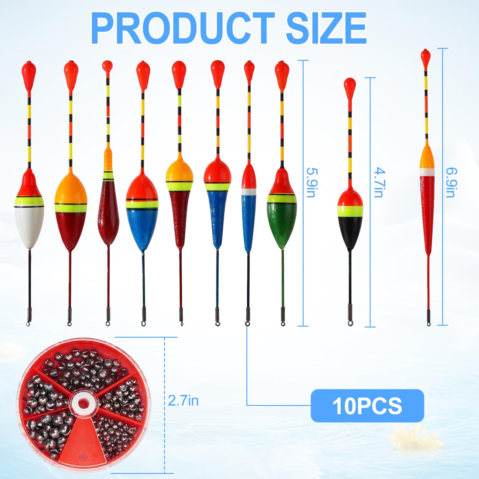 10 Pcs Flotadores de Pesca, Boyas de Pesca de Trucha, Pescas Accesorios, Accesorios Pescas y Bobbers, con Pesas de 100 G para Peces Fondos Poco Profundos, Peces Comunes, Anguilas