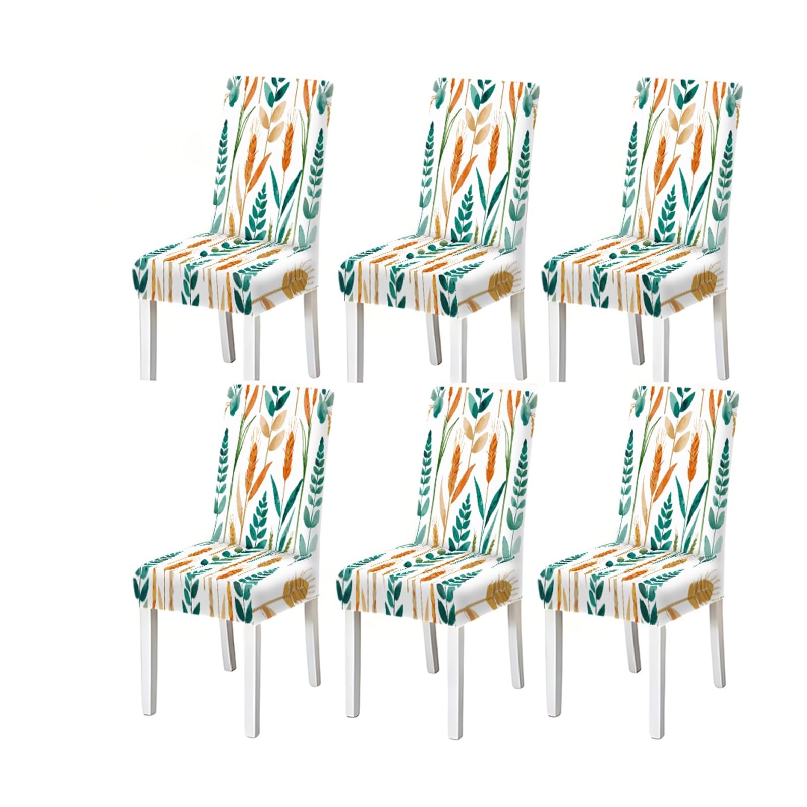 Bosuybn One Color Dining Chair Covers 2/4/6 Pieces, Stretch Slipcovers Botanical Leaf Wheat Pattern For Kitchen Dining Room Furniture Protectors For Home Dining Room(6Pcschair Cover)