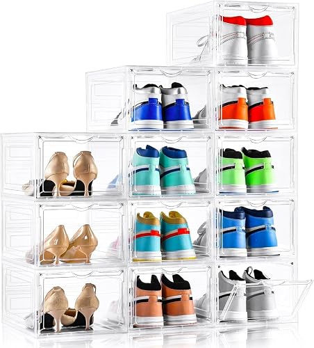 Clear Stackable Drop-Front Shoe Storage Boxes