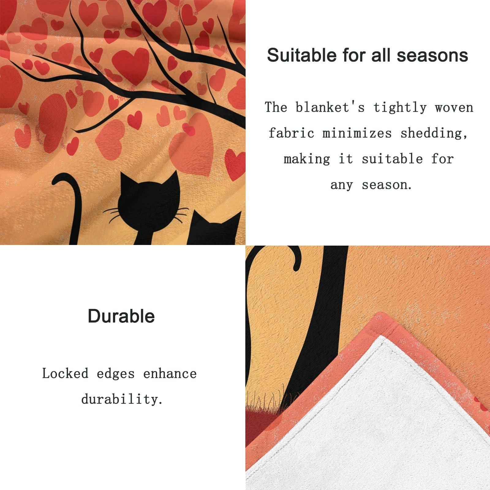 Kuscheldecke Minimalistisch, Rosa Weich & Warme Flanell Sofadecke, Pärchen Schwarze Katze Baum Muster Plüsch Fleece Wohndecke für Teenager Frauen Tochter, 200x200 cm