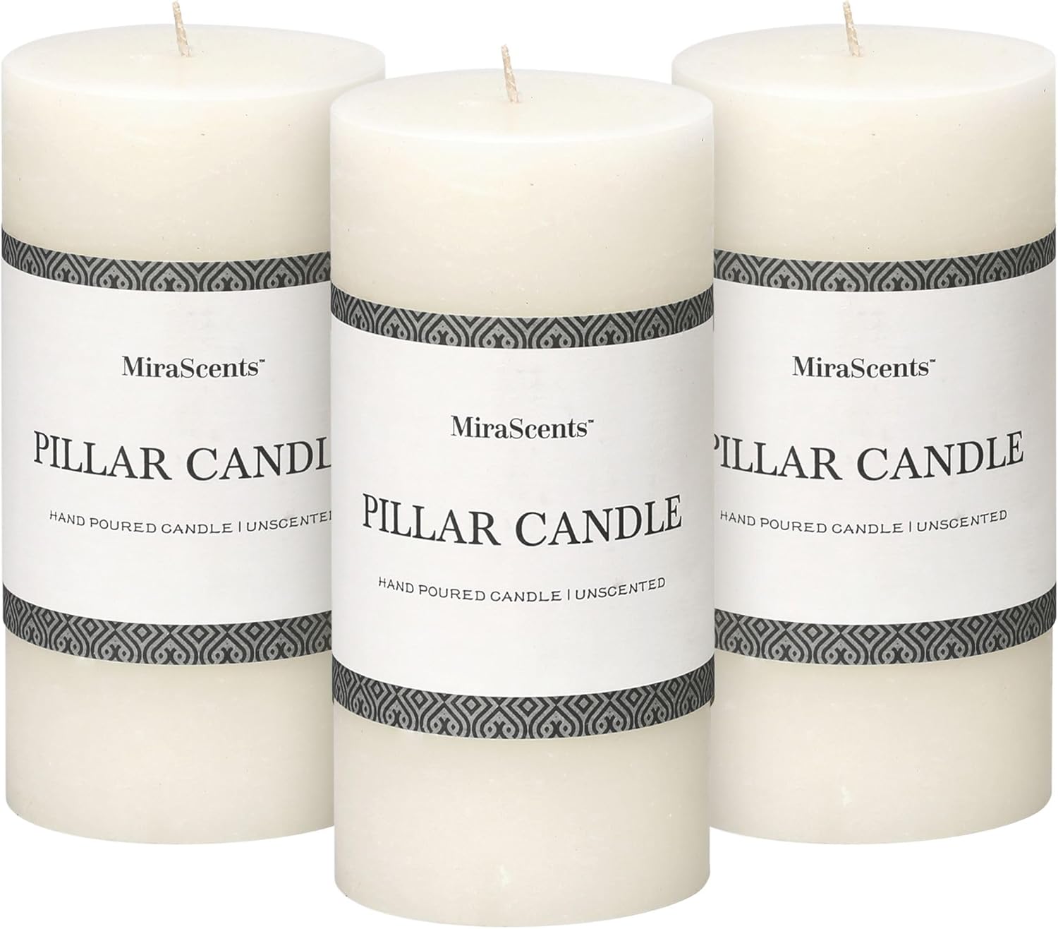 3x6 Inch White Pillar Candles Set of 3 HandPoured