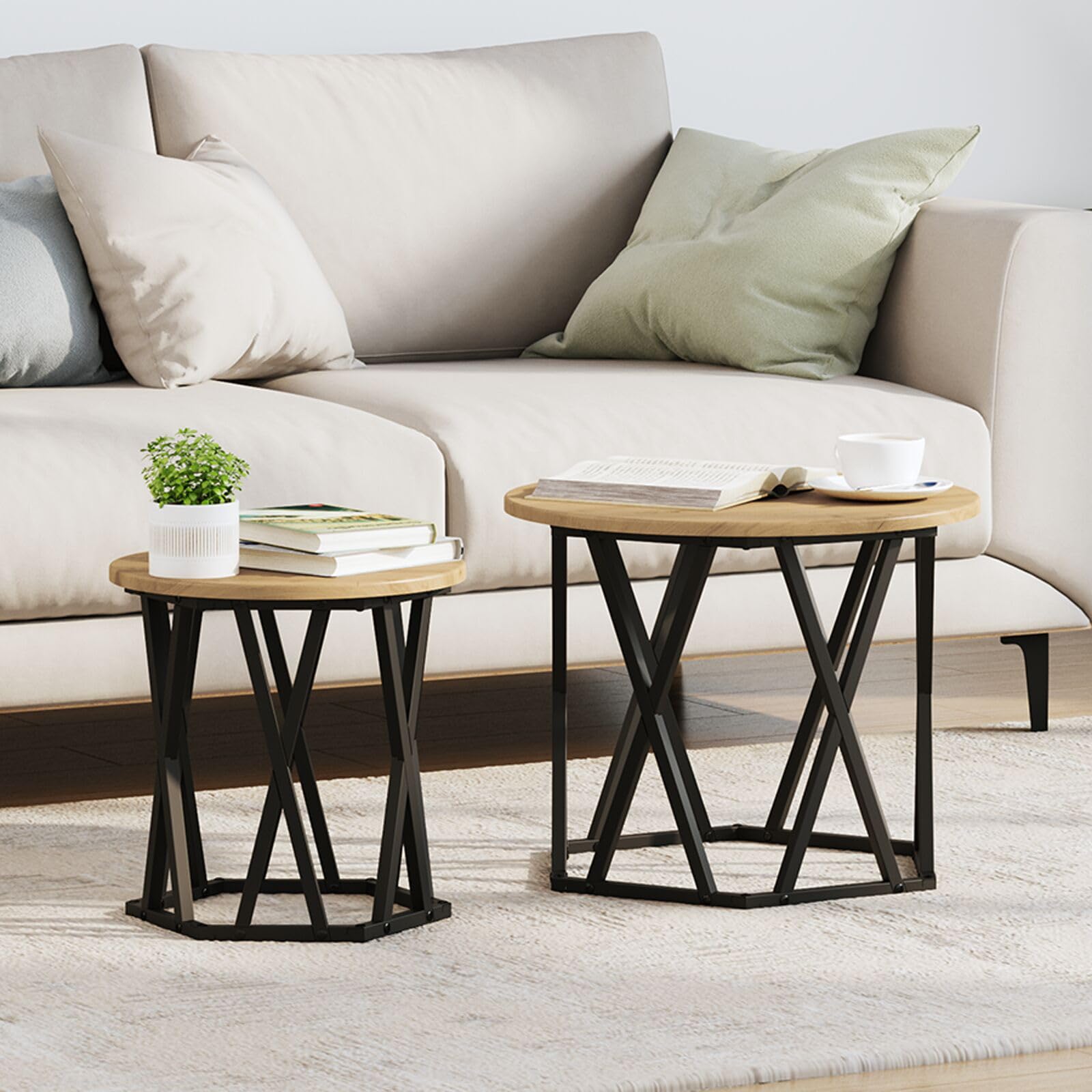 SXZenSpace 868248 Nesting Side Tables 2 pcs Artisan Oak Engineered Wood Table - Modern Nightstand End for Home Bedroom Living Room Easy Assembly Hallway Coffee