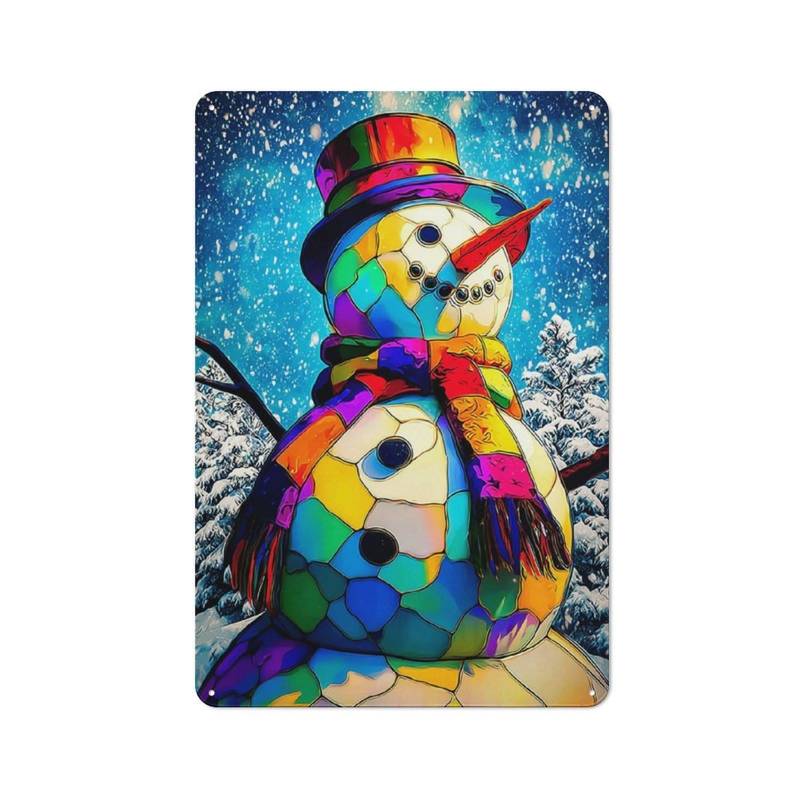 Junmoney Colorful Snowman Winter Scene Vintage Tin Sign 30X20cm, Rustic Bistro Wall Plaque For Kitchen, Cafe, Pantry Or Dining Room