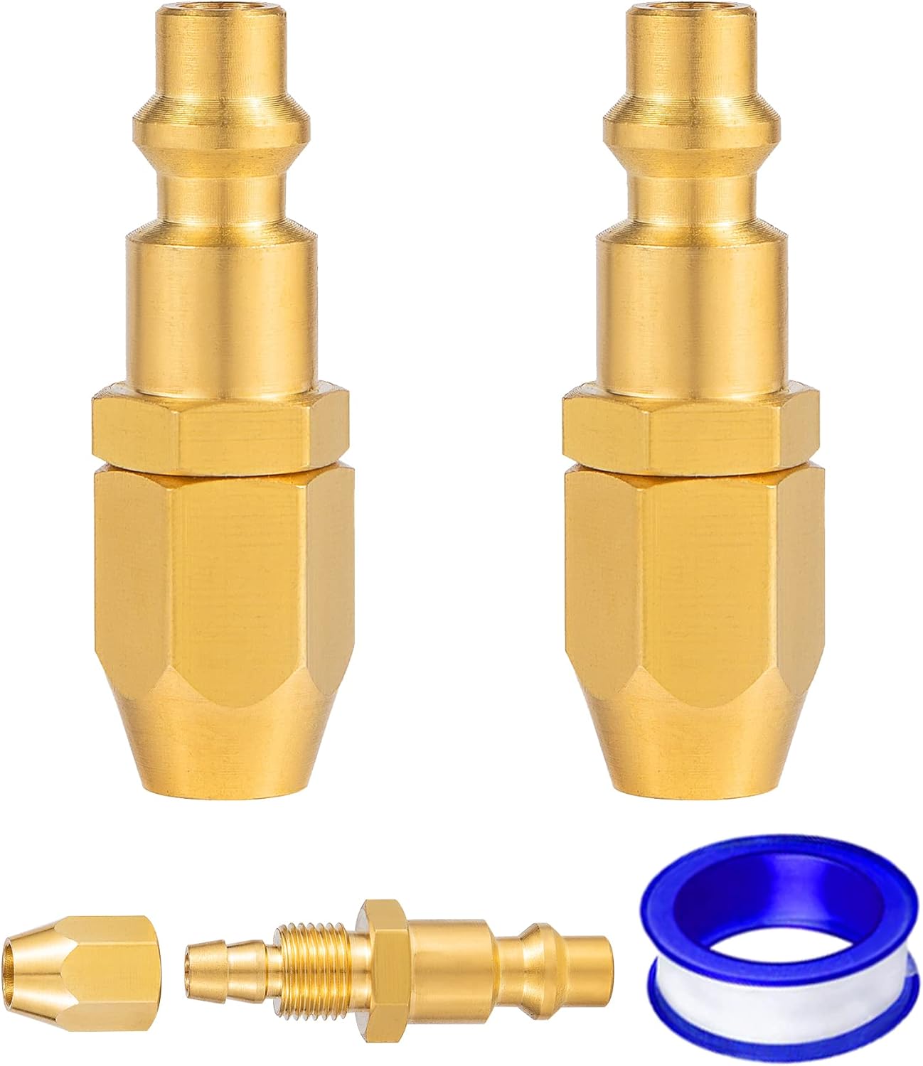 Breezliy Solid Brass 1/4" Barb x 1/4" NPT Reusable Fittings (2-Pack) for 1/4" ID Polyurethane Air Hose - 300 PSI, Corrosion-Resistant