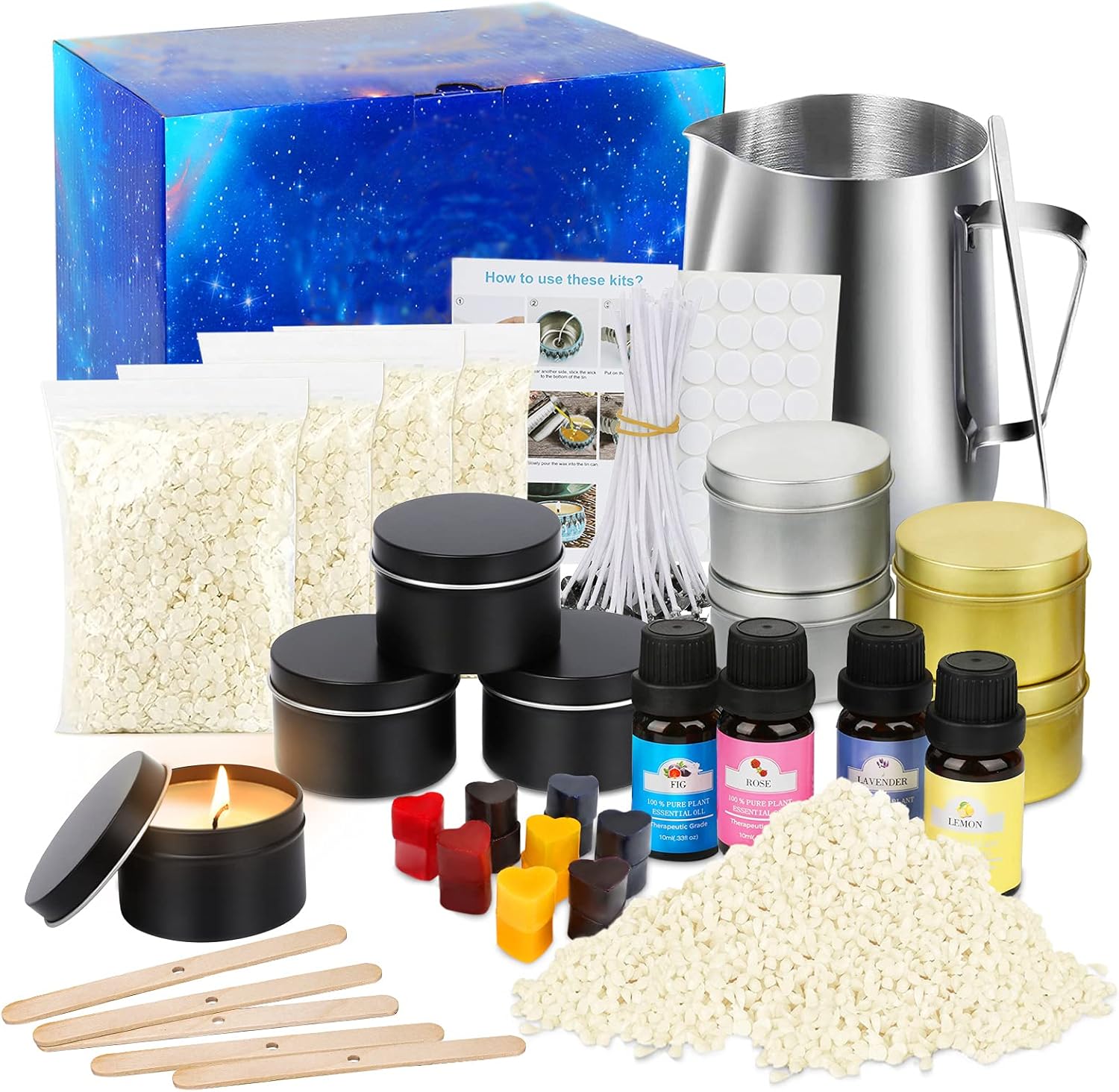 Candle Making Kit, Scented Candles Supplies DIY Gift for Kids, Adults, Beginners, DIY Craft Gift Kits Include Candle Melting Pot, Soy Wax, Centering Devices, Tins, Wicks, Stir Rod & More