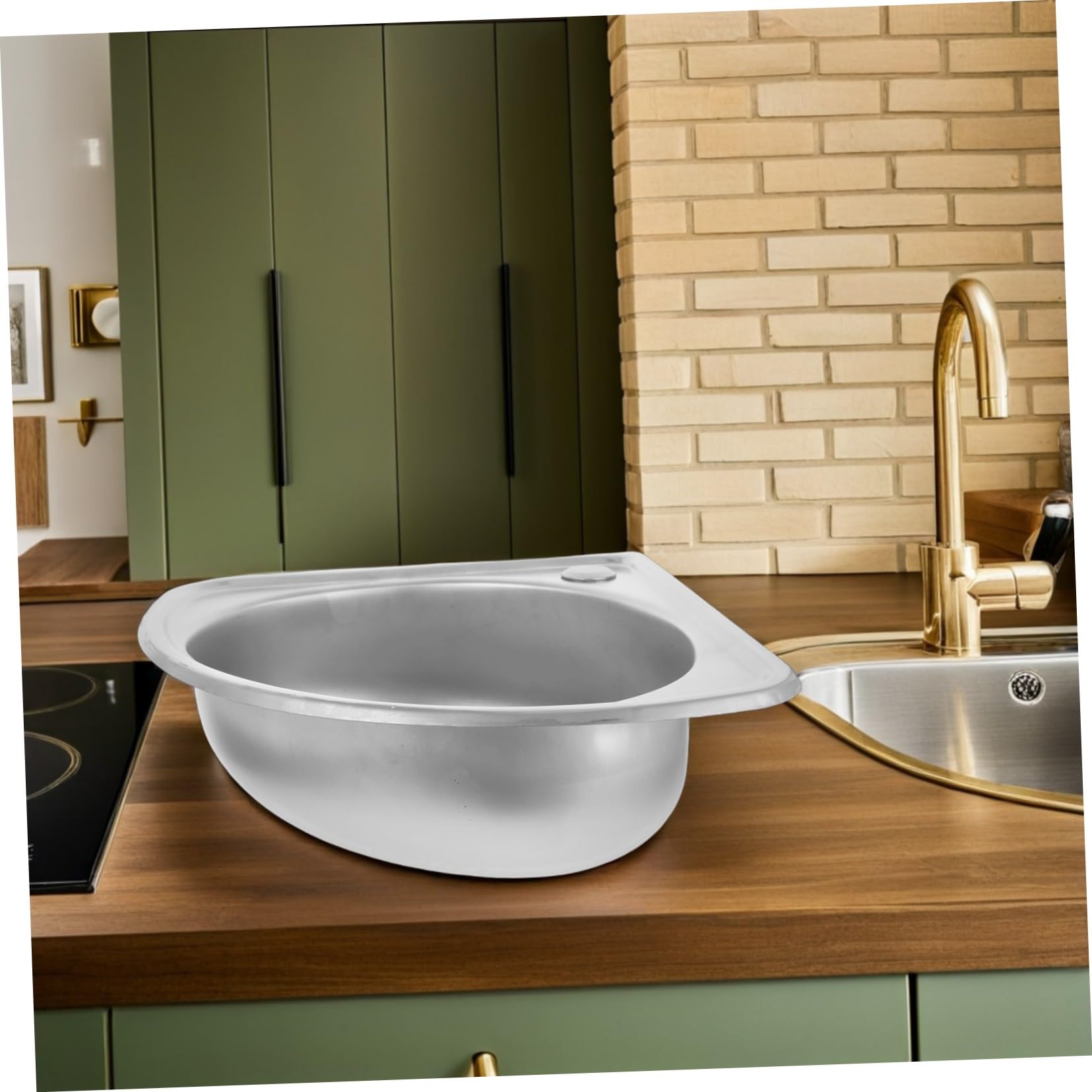 INOOMP Fregadero Portátil de Acero Inoxidable para Caravana Diseño Forma de Abanico para Optimizar Esquinas Lavabo Pequeño para Cocina y Lavado Motorhome Resistente y