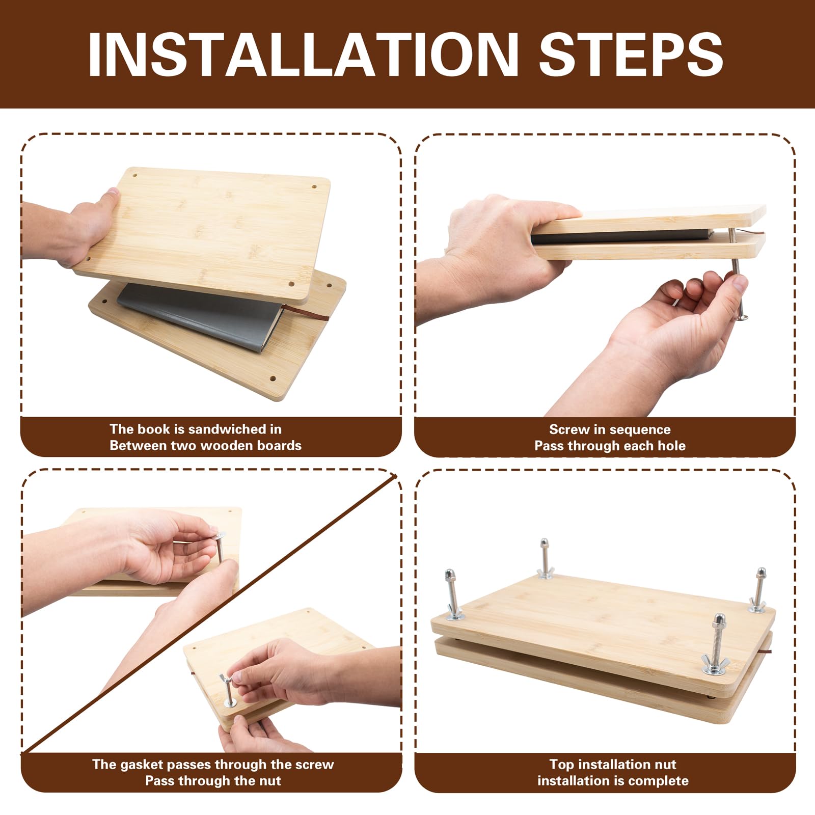 Presse Bricolage Livres Presse à Livres LIROPAU En Bois Et Bambou - 30x20cm Avec Poignée Cuir - Reliure Maison Et Bricolage Reliure Livre Manuelle