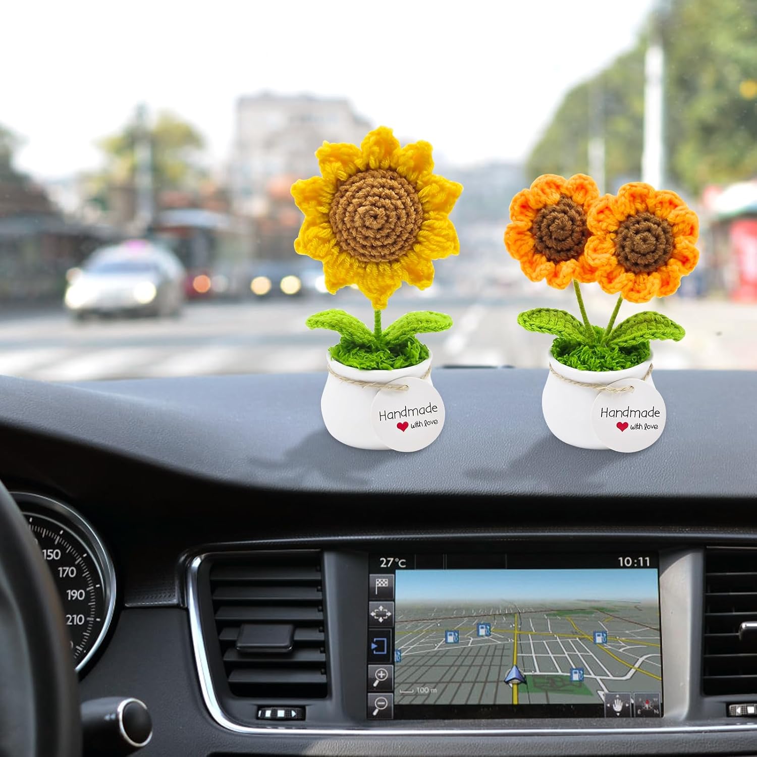 Crochet Flowers Artifical Sunflower Desk Decor Gifts for Women Handmade Knitted Flower for Car Dashboard Office Home Decoration, Emotional Support Flowers