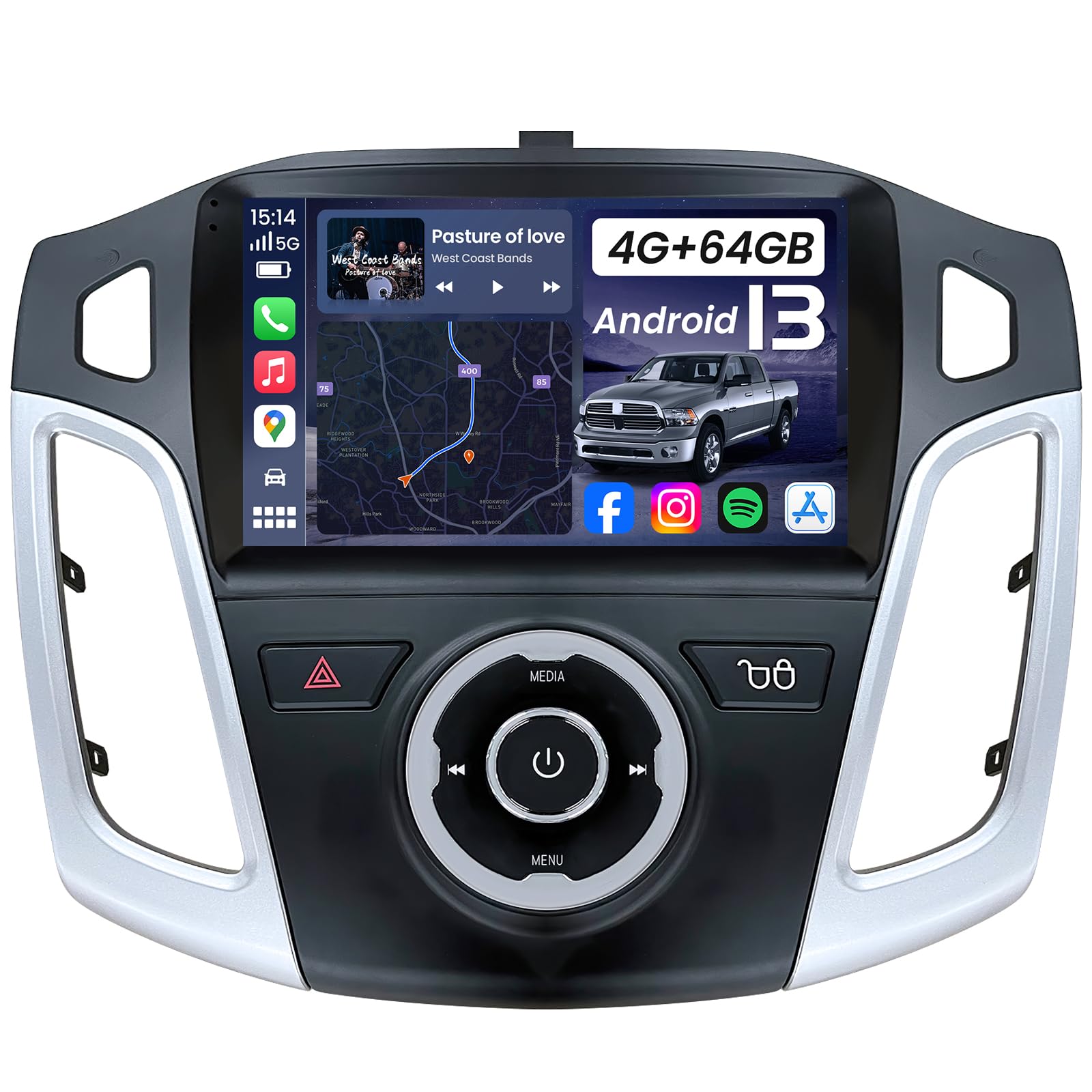 8Core 4G+64GB Upgrade Car Radio for Ford Focus 2012 2013-2018 Split-Screen SWC Bluetooth 5.0 1280 * 800 1080P Backup Camera Carplay Android Auto GPS 5G WiFi