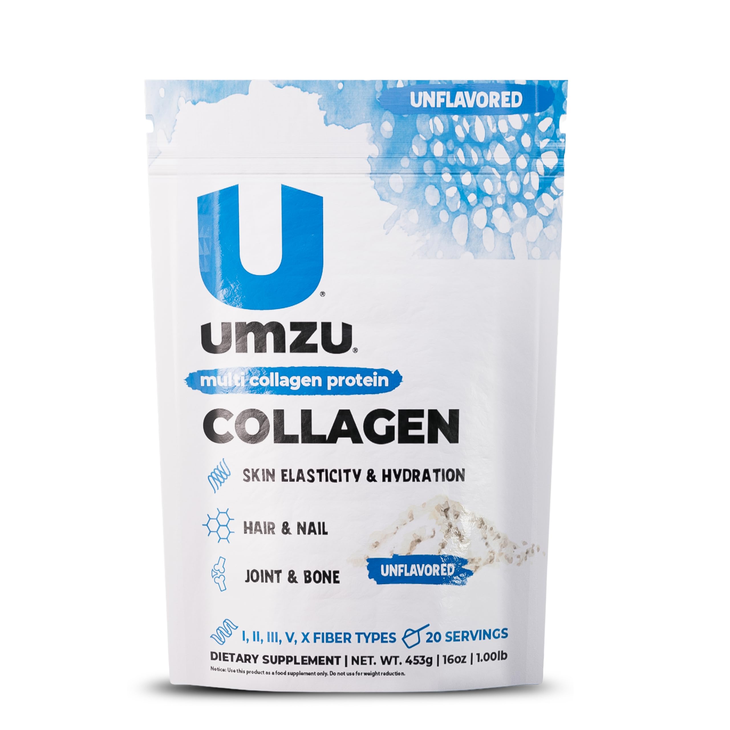 UMZU zuCollagen Multi Collagen Protein Powder, Unflavored – 5 Collagen Types I II III V X – High Protein Low Calorie Supplement for Hair Growth Skin Elasticity Joint Health and Daily Recovery Support