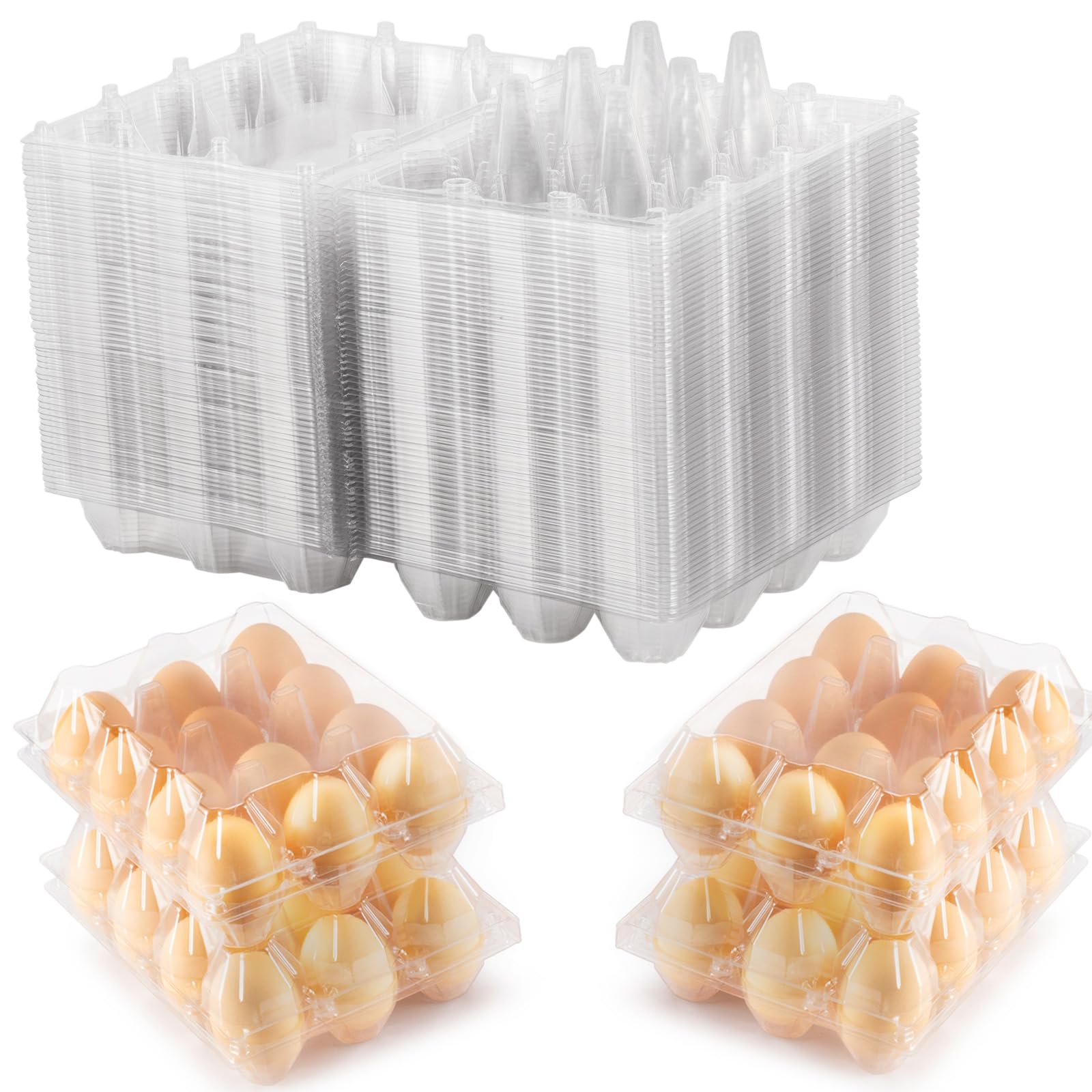 SINLUCESCE Paquete de 50 cajas de huevos baratas a granel, plástico para 12 huevos, cajas de huevos transparentes de 3 x 4 rejillas, perfectas para refrigerador, mercados de granja de pollos