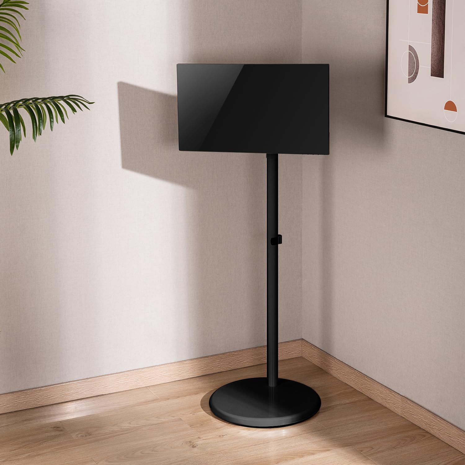 Maclean Supporto da Pavimento mobile per monitor/TV, molla a gas, 17"-35", 2-10kg, nero, Porta TV da Terra con Ruote, Carrello Inclinazione MC-970 (Nero)