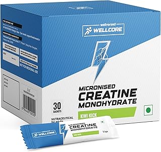 Wellcore Pure Micronised Creatine Powder (30 Sachet, Kiwi Kick) For Enhanced Muscle Strength With Rapid Absorption | Creat...