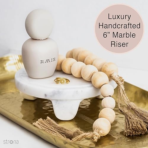 Miniatura 2 de STRONA Elevador redondo de mármol de 6 pulgadas para decoración de encimera de cocina, bandeja de pedestal de mármol tallado a mano, pequeños