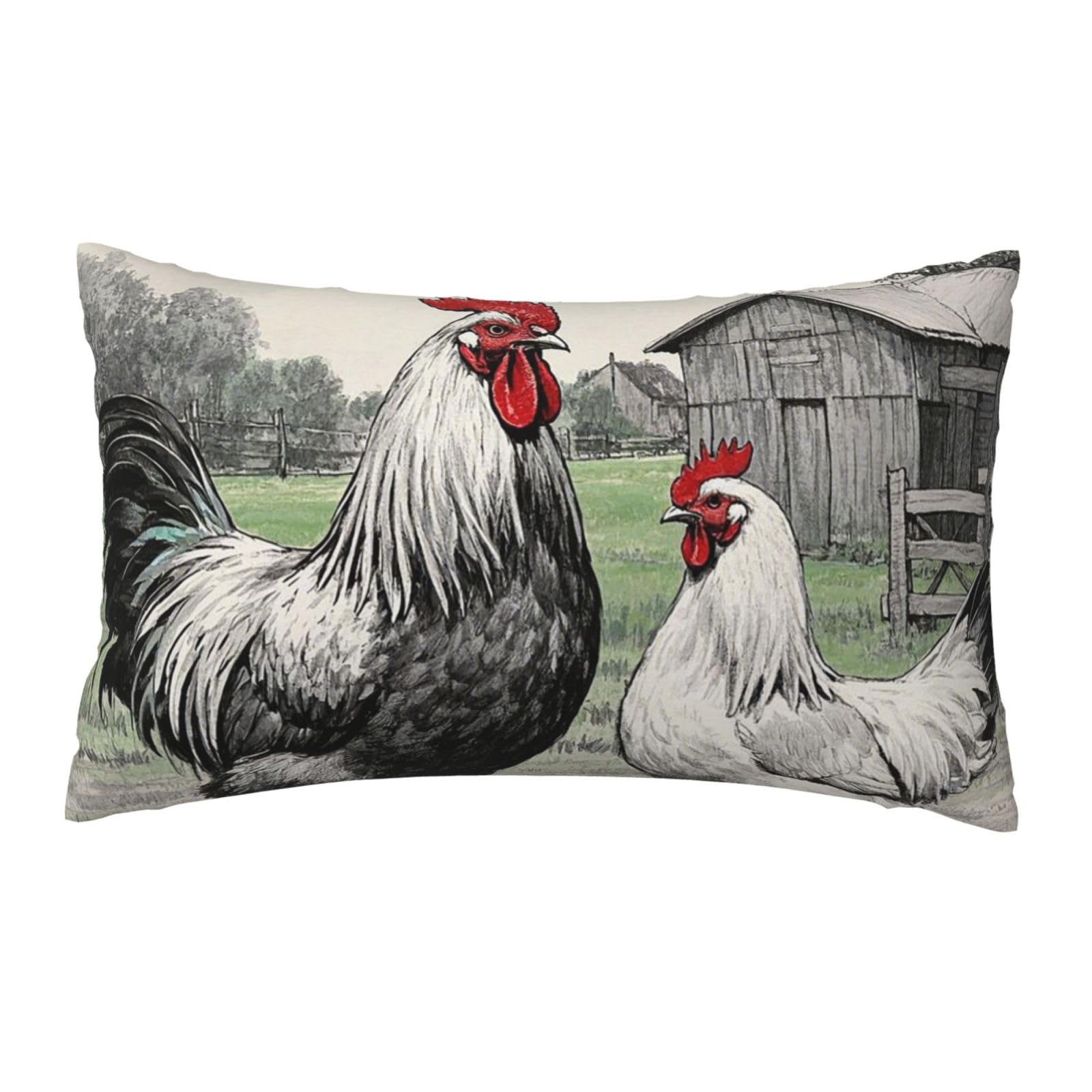 FodPand Luxury Velvet Pillow Cases 12 x 20 inch Super Soft Decorative Throw Pillow Covers - Rooster and Hen Sketch Farm Pillowcases Modern Lumbar Cushion Cases for Couch Sofa Bed Pillow Shams