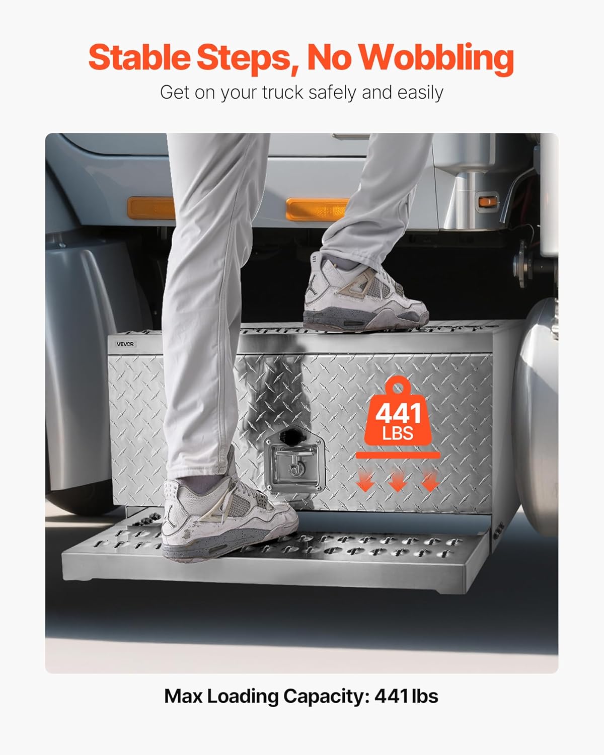 VEVOR Semi-Truck Step Tool Box, 30" x 29.5" x 15.8" Heavy Duty Aluminum Diamond Plate Toolbox, Waterproof Cab Entry Step Storage Box with T-Handle Lock & Keys for Flatbed, Crane, and Semi Trucks