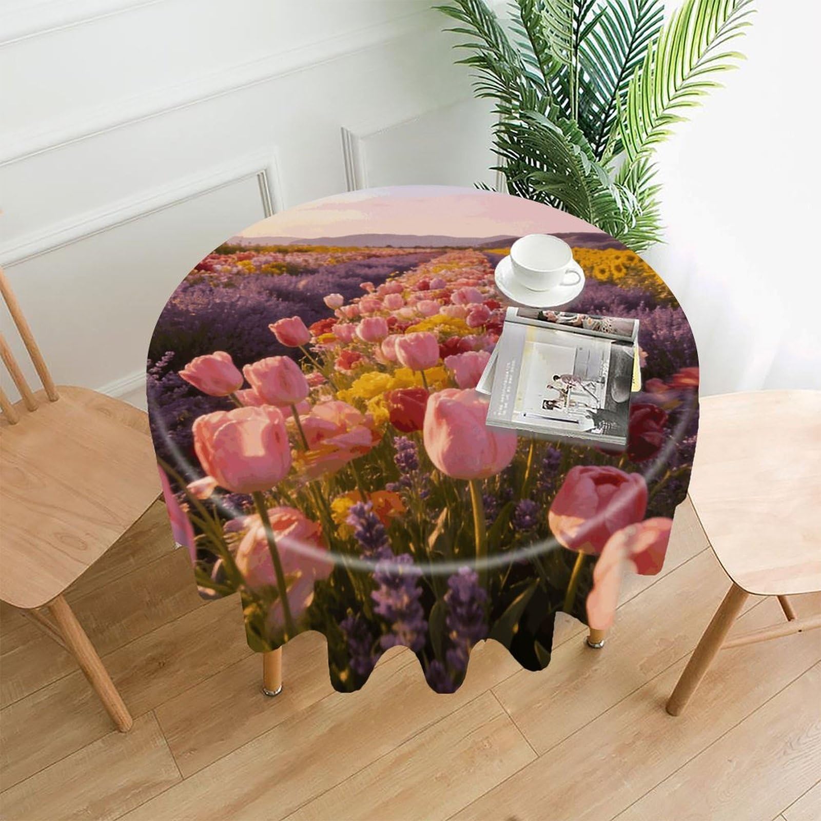 LZQPOEAS The Ginger Lily Beneath The Windmill Tablecloth Easy to Clean Polyester Round Table Cover Washable Round Table Cloth Wrinkle-Free Circle Decoration Tablecloth for Kitchen and Dining Room 60"