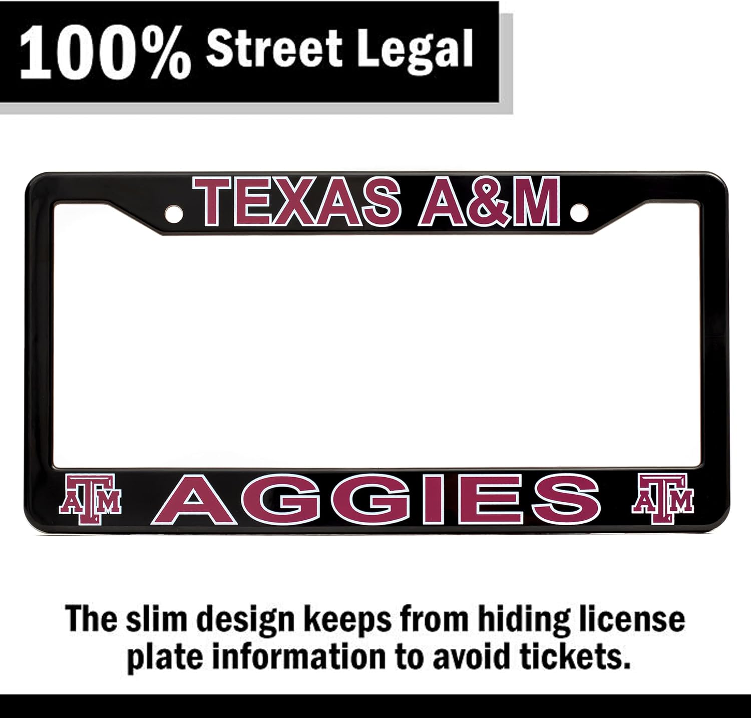 Texas A&M Aggies License Plate Frame Cover – Black – 12.25 x 6.25 - Ideal Gift for Sports Fans & Supporters – Slim Design