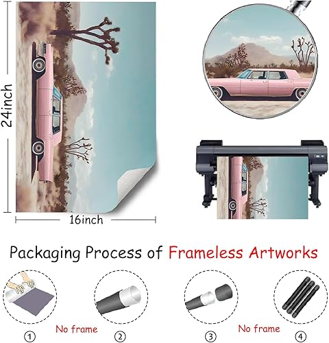 Miniatura 3 de Arte de pared rosa del desierto para pared, póster de automóvil rosa, impresión de paisaje occidental, imágenes de cactus del desierto, decoración