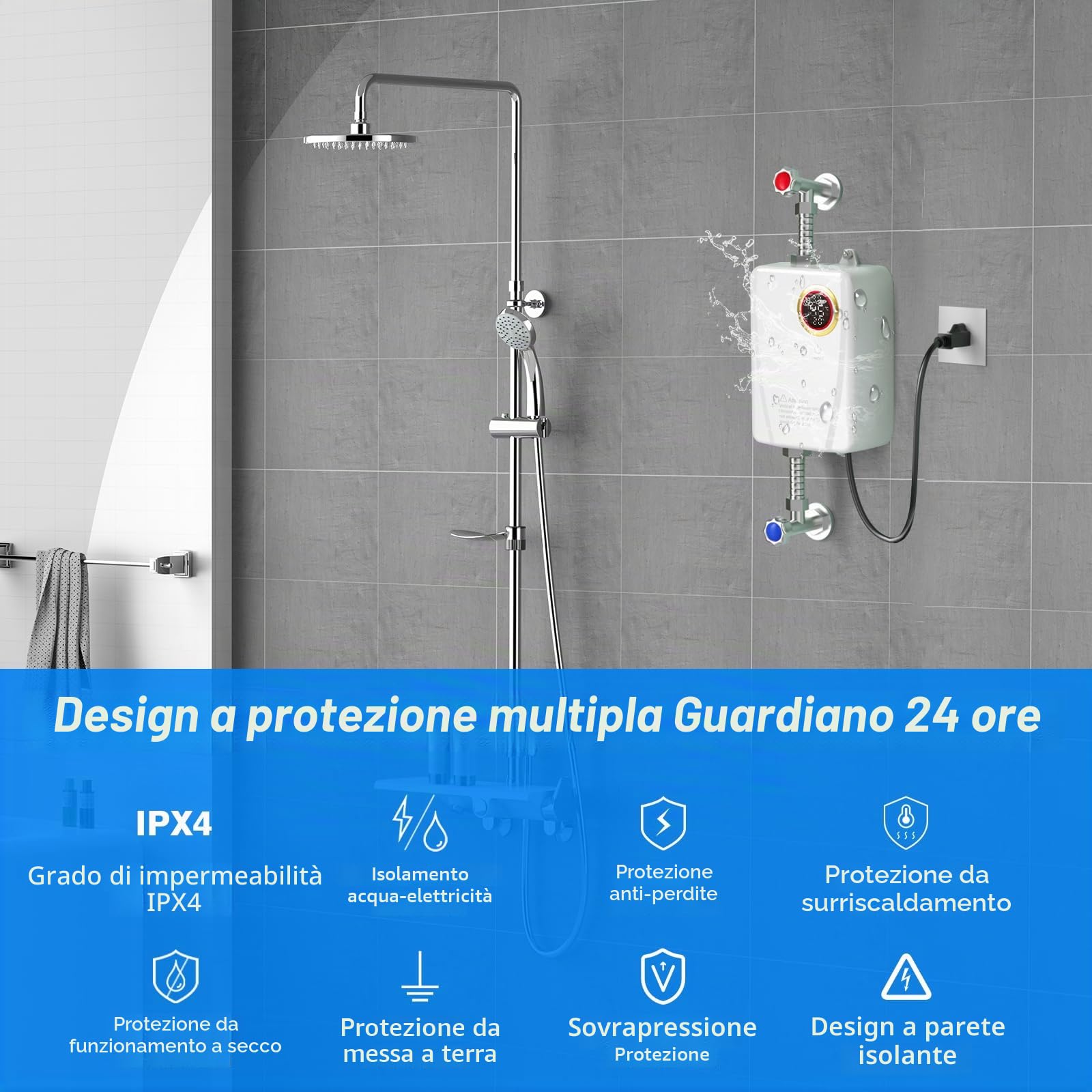 Scaldacqua istantanea elettronico, 3500 W 220V Scaldacqua | Istantaneo a Parete Mini Scaldabagno Istantaneo Elettrico con Display LED Della Temperatura, scaldabagno elettrico