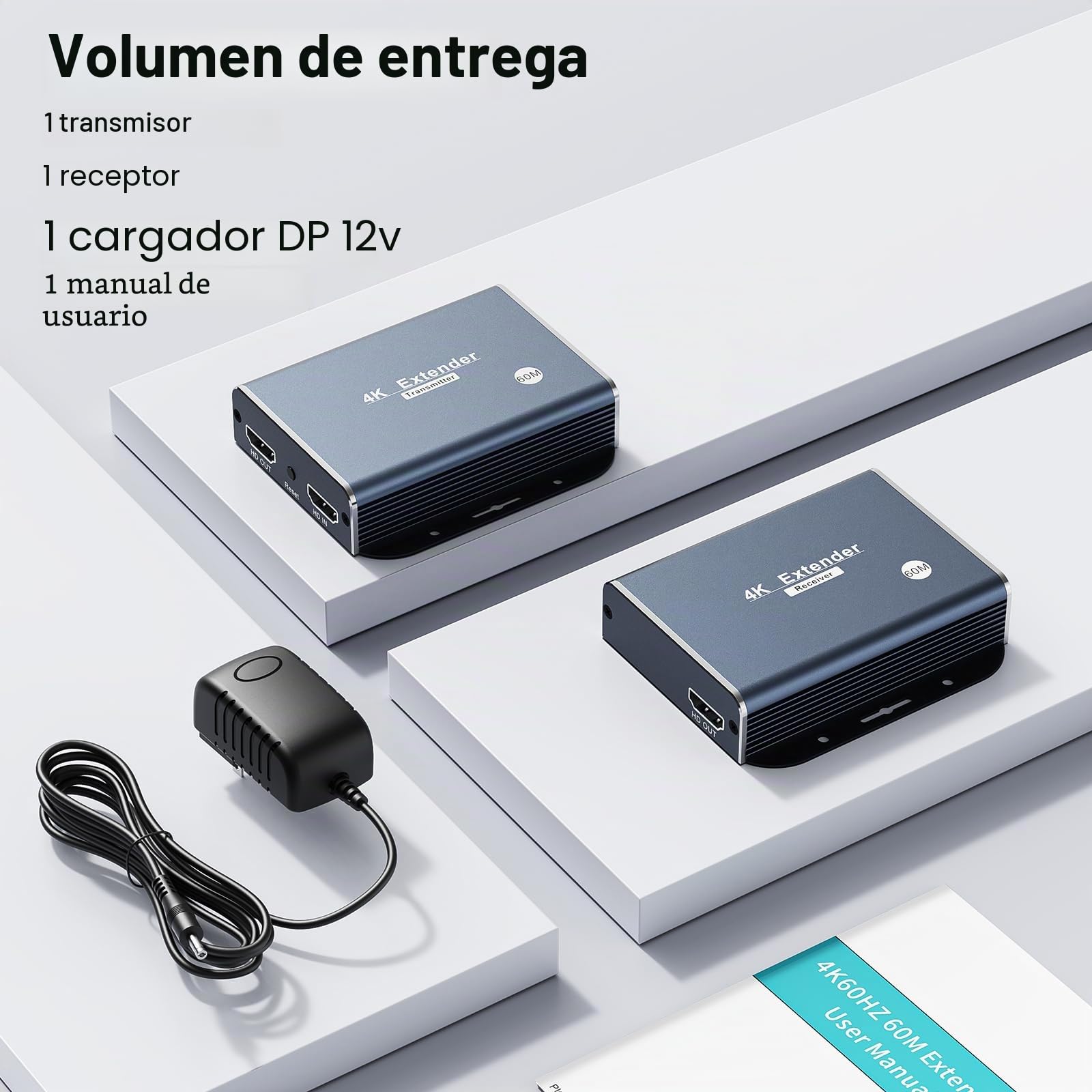 4K HDMI Extender Over Ethernet Extensor sobre CAT5e/CAT6/CAT7, 4K@60Hz Up to 196ft(60m), con Soporte para la función EDID y POC
