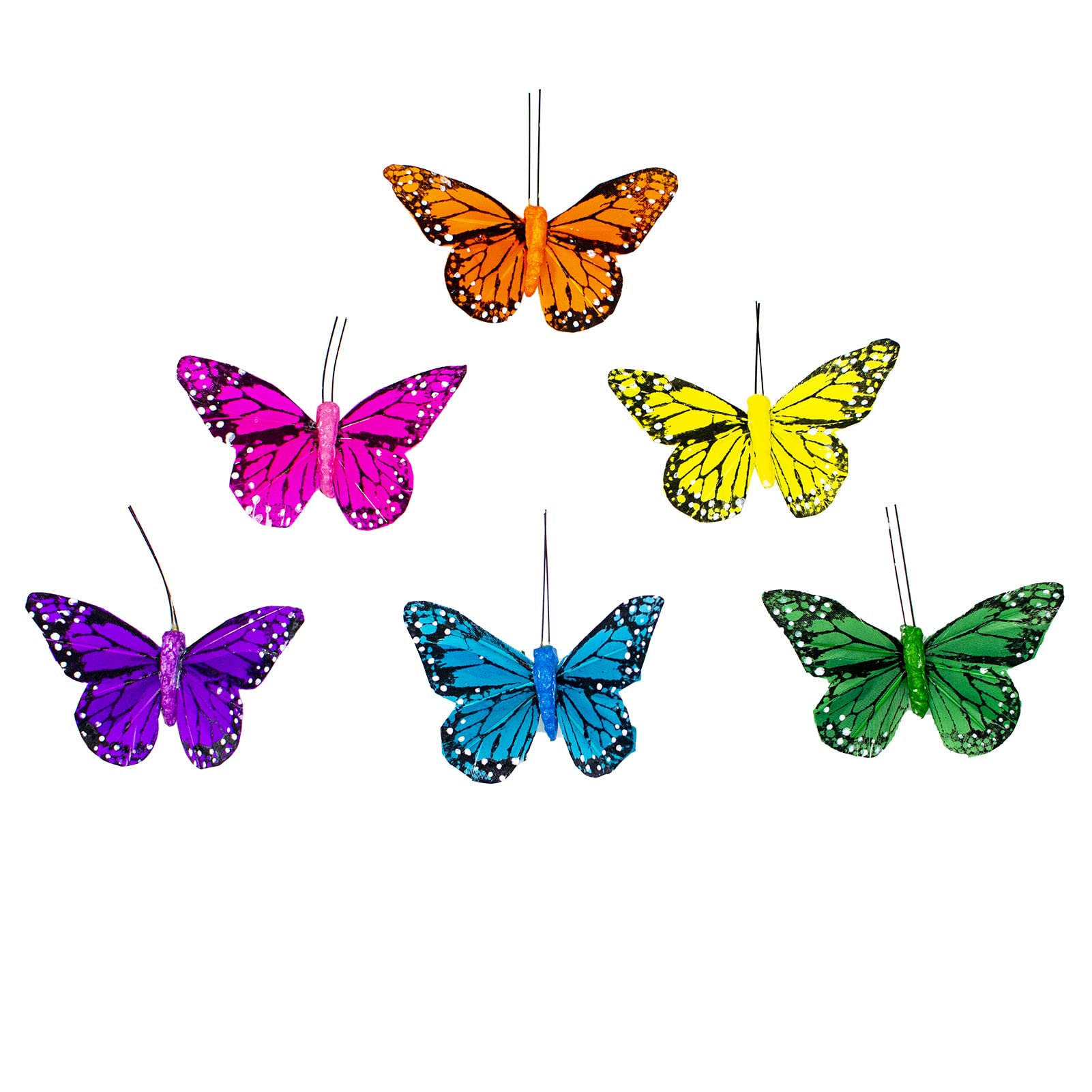 Berfutall- Monarch Butterfly Decor, Feather Butterfly Decorations Set of 12 with Wire, 3", S/6 Color……